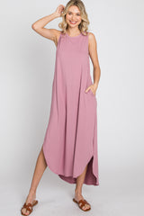 Mauve Sleeveless Round Hem Maxi Dress