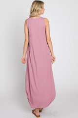 Mauve Sleeveless Round Hem Maxi Dress