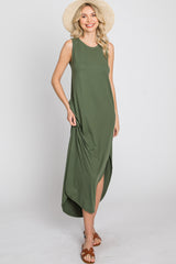 Olive Sleeveless Round Hem Maxi Dress