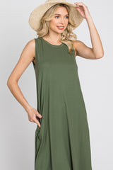 Olive Sleeveless Round Hem Maxi Dress