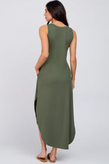 Olive Sleeveless Round Hem Maternity Maxi Dress