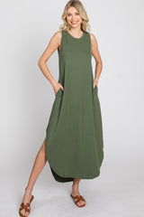 Olive Sleeveless Round Hem Maxi Dress