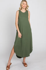 Olive Sleeveless Round Hem Maxi Dress