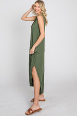 Olive Sleeveless Round Hem Maxi Dress