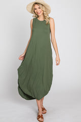 Olive Sleeveless Round Hem Maxi Dress