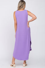 Lavender Sleeveless Round Hem Maternity Maxi Dress