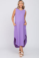 Lavender Sleeveless Round Hem Maternity Maxi Dress