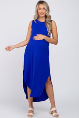 Royal Blue Sleeveless Round Hem Maternity Maxi Dress