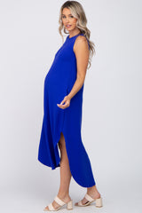 Royal Blue Sleeveless Round Hem Maternity Maxi Dress