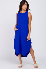 Royal Blue Sleeveless Round Hem Maternity Maxi Dress