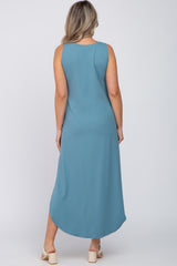 Teal Sleeveless Round Hem Maternity Maxi Dress