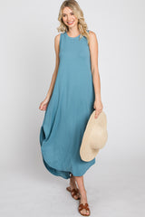 Teal Sleeveless Round Hem Maxi Dress