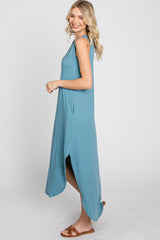 Teal Sleeveless Round Hem Maxi Dress