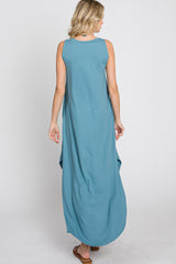 Teal Sleeveless Round Hem Maxi Dress