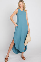 Teal Sleeveless Round Hem Maxi Dress