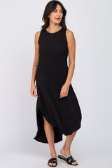 Black Sleeveless Round Hem Maternity Maxi Dress