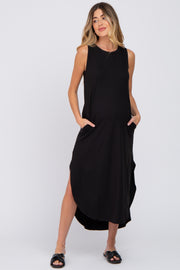 Black Sleeveless Round Hem Maternity Maxi Dress