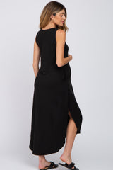 Black Sleeveless Round Hem Maternity Maxi Dress