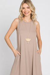 Taupe Sleeveless Round Hem Maxi Dress