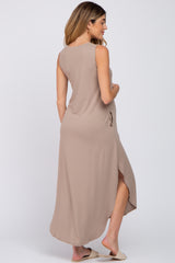 Taupe Sleeveless Round Hem Maternity Maxi Dress