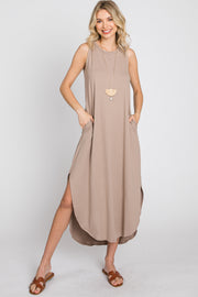 Taupe Sleeveless Round Hem Maxi Dress