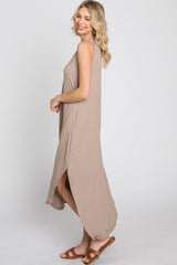 Taupe Sleeveless Round Hem Maxi Dress