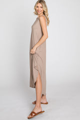 Taupe Sleeveless Round Hem Maxi Dress