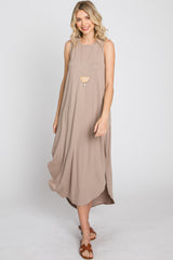 Taupe Sleeveless Round Hem Maxi Dress