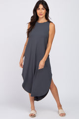 Charcoal Sleeveless Round Hem Maternity Maxi Dress