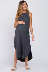 Charcoal Sleeveless Round Hem Maternity Maxi Dress