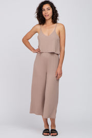 Taupe Ribbed Double Layer Cropped Jumpsuit