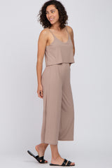 Taupe Ribbed Double Layer Cropped Jumpsuit