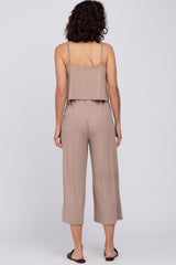 Taupe Ribbed Double Layer Cropped Jumpsuit