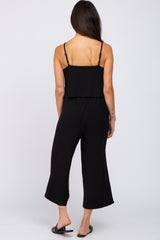 Black Ribbed Double Layer Cropped Jumpsuit