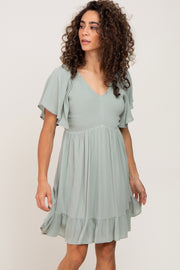 Sage Smocked Front Ruffle Hem Dress