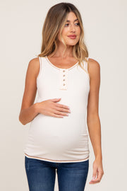 Cream Sleeveless Ribbed Button Front Maternity Top