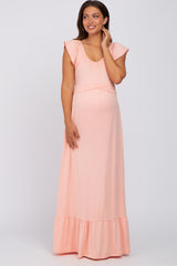 Peach Off Shoulder Tie Back Maternity Maxi Dress