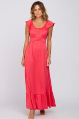 Coral Off Shoulder Tie Back Maxi Dress