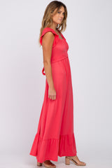 Coral Off Shoulder Tie Back Maxi Dress