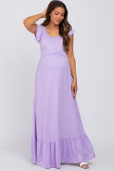 Lavender Off Shoulder Tie Back Maternity Maxi Dress