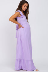 Lavender Off Shoulder Tie Back Maternity Maxi Dress