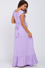 Lavender Off Shoulder Tie Back Maternity Maxi Dress