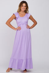 Lavender Off Shoulder Tie Back Maternity Maxi Dress