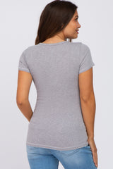 Heather Grey Ribbed Button Front Maternity Top