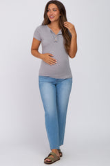 Heather Grey Ribbed Button Front Maternity Top