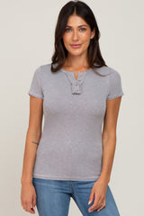 Heather Grey Ribbed Button Front Maternity Top