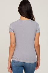 Heather Grey Ribbed Button Front Top