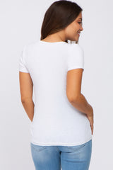 White Ribbed Button Front Maternity Top