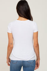 White Ribbed Button Front Top