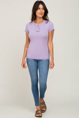 Lavender Ribbed Button Front Top